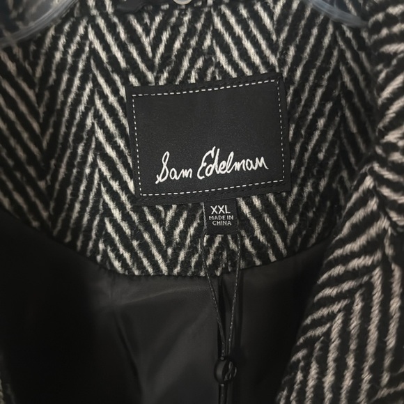 NWT Sam Edelman Black houndstooth wool Trench Coat XXL - Picture 2 of 5